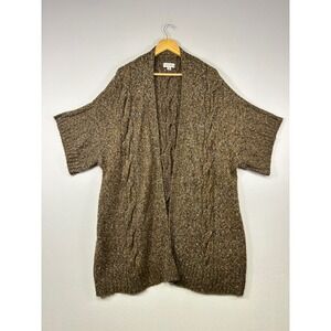 Grandmacore Boho Avenue Womens 26/28 Brown Cable Knit Short Sleeve Open Cardigan